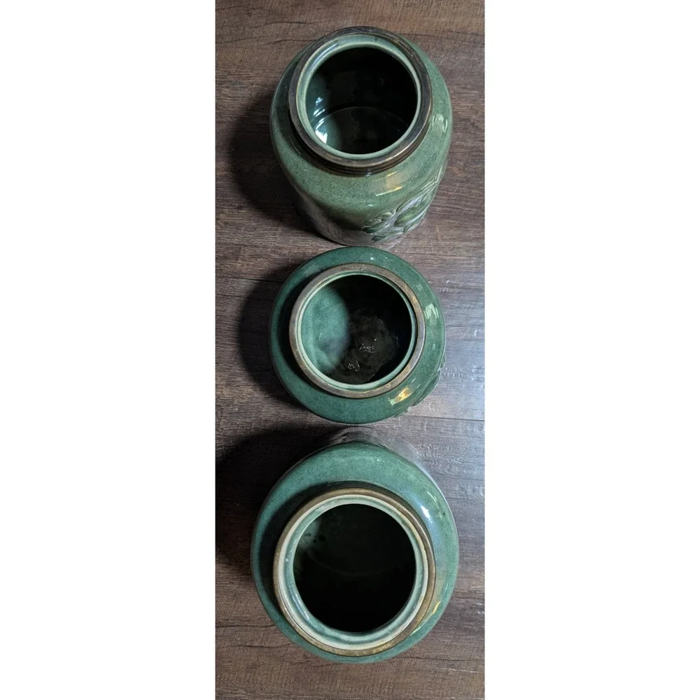Seasons of Cannon Falls Glossy‎ Celadon Green Ceramic Canister Set (3) - Picture 4 of 8